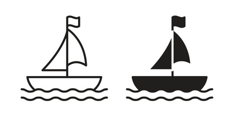Sailboat icon set in flat and line style vectors