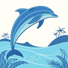 Vector art of dolphin jumping in the sea