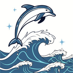 Obraz premium Vector art of dolphin jumping out of water
