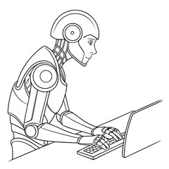 Vector art of robot typing