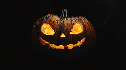 Halloween pumpkin on fire on dark moment