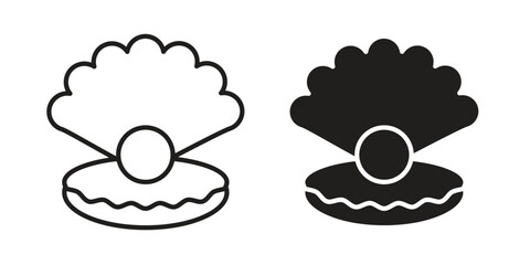 Pearl icon set in flat and line style vectors