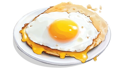 Fried Egg with Melted Cheese on a Plate Watercolor Illustration watercolor illutrastion transparent background