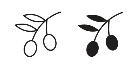 Olives icon set in flat and line style vectors