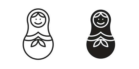 Nesting dolls icon set in flat and line style vectors
