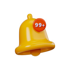 3D notification bell. Social media notification icon, new messages, app notifications, reminders or subscription alerts.