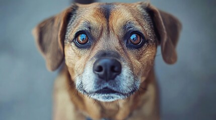 Endearing Beagle Portrait with Expressive Eyes and Gentle Demeanor Against a Clean Gray Backdrop