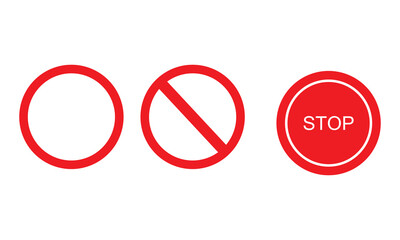 Red Stop Sign Vector Icon. Set of Red Stop Sign, Stop Hand, Cross and Forbidden Symbols Vector Illustration. Cross and stop mark icon collection isolated on white background. Red Stop Sign Vector Icon