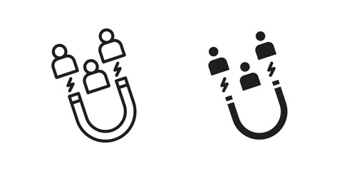 Magnet user icon set in flat and line style vectors