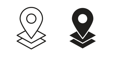 Land layer location icon set in flat and line style vectors
