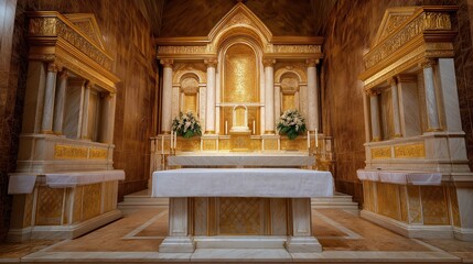Luxurious Gold Chapel Interior with Marble Altar