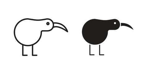 Kiwi bird icon set in flat and line style vectors
