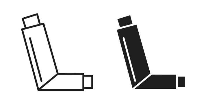 Inhaler icon set in flat and line style vectors