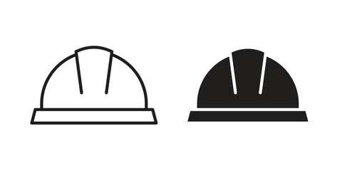 Hard hat icon set in flat and line style vectors