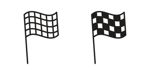 Flag checkered icon set in flat and line style vectors