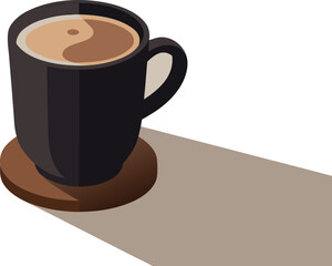Vector illustration of a dark matte ceramic mug filled with creamy frothy coffee