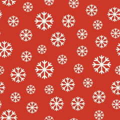 A Christmas minimalist seamless pattern with snowflakes of different sizes on a red background