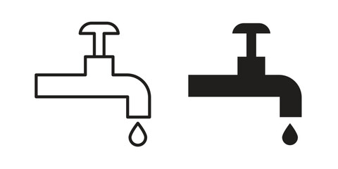 Faucet drip icon set in flat and line style vectors