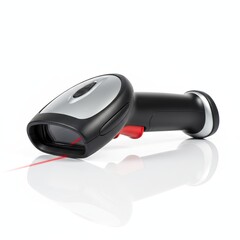 Barcode Scanner with Red Laser Beam on White Background