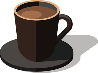 Vector illustration of dark matte ceramic mug filled with creamy frothy coffee