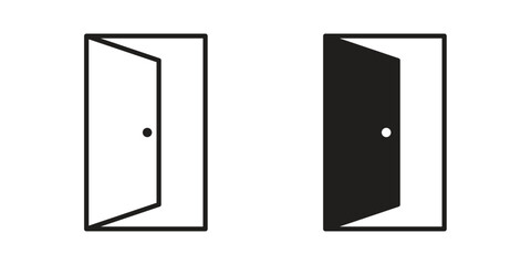 Door open icon set in flat and line style vectors