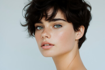 Natural Portrait of Young Woman with Tousled Hair &ndash; Soft Light and Freckled Skin.