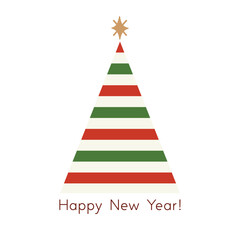 A minimalist Christmas tree with a triangular striped geometric tree and a greeting message