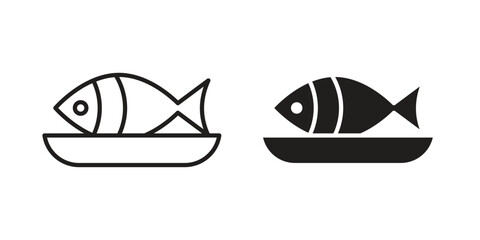 Cooked fish icon set in flat and line style vectors