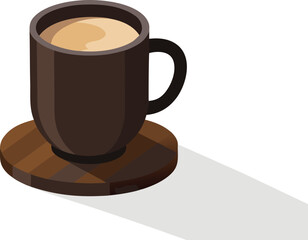 Dark matte ceramic mug filled with creamy frothy coffee beverage with shadow