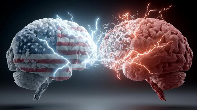 Symbolic Clash of Ideas: USA and Brain Power Electrifying Conflict Concept