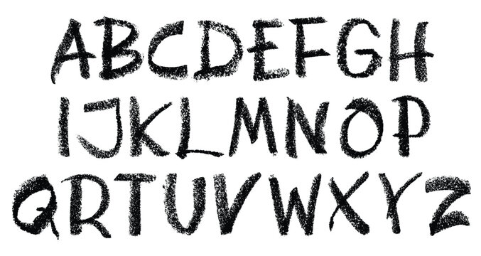 Hand Drawn chalk alphabet font with grunge texture.