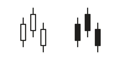 Chart candlestick icon set in flat and line style vectors