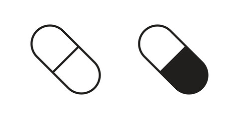 Capsules icon set in flat and line style vectors