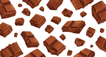 Delicious chocolate pieces scattered across a white background in a delightful pattern.