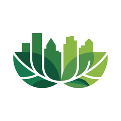 Green city skyline blending with lotus flower petals creating an ecofriendly urban environment concept for sustainable development and harmony between nature and architecture
