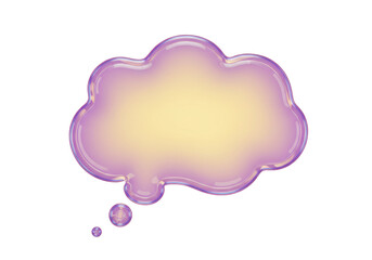 Purple and yellow thought bubble PNG isolated on transparent background, speech balloon graphic for design