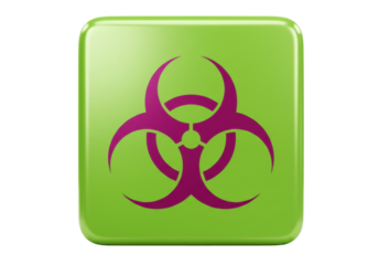 Green square biohazard sign isolated PNG, biological hazard warning symbol for science and health safety on transparent background