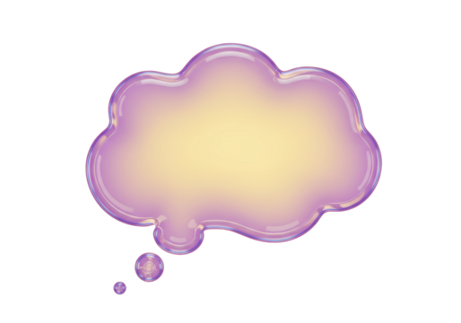 Purple and yellow thought bubble PNG isolated on transparent background, speech balloon graphic for design