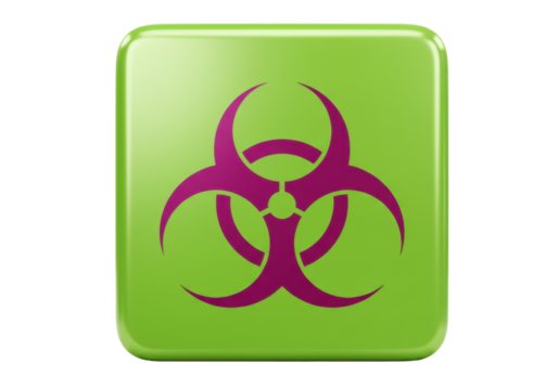 Green square biohazard sign isolated PNG, biological hazard warning symbol for science and health safety on transparent background