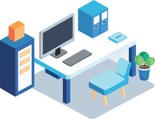 Modern isometric executive desk setup vector illustration for office and business design