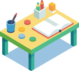 Fototapeta premium Compact creative studio desk isometric vector illustration scalable eps icon for general use