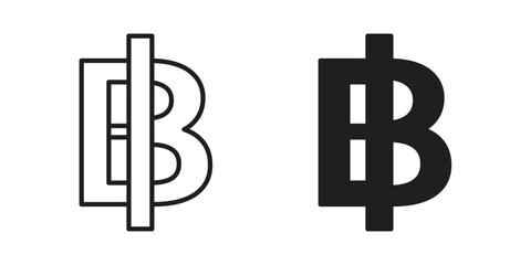 Baht sign set in flat and line style vectors