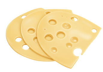 Isolated Swiss cheese slices overlapping, Emmental with holes, dairy product for sandwiches