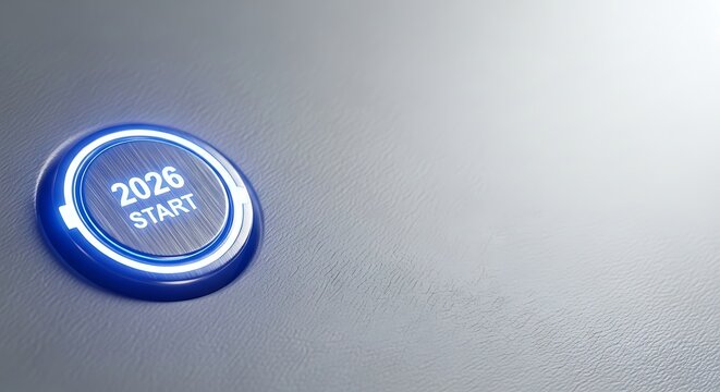 power button on a blue background happy new year 2026