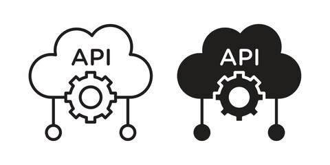 API icon set in flat and line style vectors