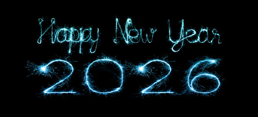 2026 happy new year fireworks celebration written sparkling at night
