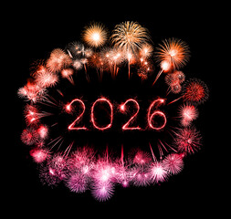 2026 happy new year fireworks celebration written sparkling at night