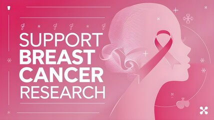 Breast Cancer Awareness Poster with Female Silhouette on Pink Gradient Background
