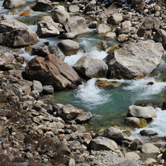 Detail of the Langtang Khola, river in the Langtang Valley, Nepal.