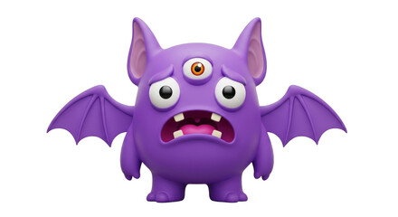 Isolated Purple Three-Eyed Monster With Wings, Sad Expression, and Pointed Ears in Cartoon Style